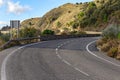 Serpentine road to Ronda town among rocky mountains in Andalusia, Spain