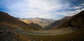 Serpentine road in Too-Ashuu pass and Kara Balta river and valley,Chuy Region of Kyrgyzstan