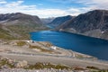 Serpentine road, way to Dalsnibba mountain, over the lake Djupvatnet, Norway Royalty Free Stock Photo