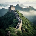 A long stone wall on a mountain