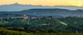 Serralunga d'Alba (Le Langhe) at sunset with Monviso Royalty Free Stock Photo