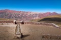 Serrania de Hornocal, the fourteen colors hill and altitude sign at Quebrada de Humahuaca - Humahuaca, Jujuy, Argentina