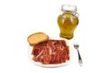 Serrano ham, bread and extra virgin olive oil