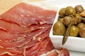 Serrano ham and olives