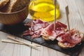 Serrano ham with toasted bread Royalty Free Stock Photo