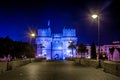 Serrano Towers (Torres de Serranos) at night. Towers are located on Plaza de los Fueros in Valencia, Spain