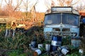 Serres, Greece - December 21 2015: Wrecked, abandoned bus in a junkyard.