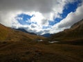 Sertig valley hiking trail leading from BergÃÂ¼n to Ravais lakes in Swiss Alps near to St Moritz, Switzerland