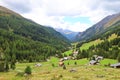Sertig valley hiking trail leading from BergÃÂ¼n to Ravais lakes in Swiss Alps, Switzerland