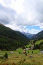 Sertig valley hiking trail leading from BergÃÂ¼n to Ravais lakes in Swiss Alps, Switzerland