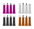 Cosmetic, Cream, Tooth Paste, Glue Purple White Gray and Brown Plastic Tubes Open And Closed Set Packaging Realistic.