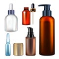 Serum Blank Packages Bottles Collection Set Vector