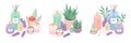 Serum,creams,candles,oil,crystals,diffuser and aloe  illustration bundle Royalty Free Stock Photo