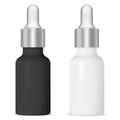 Serum dropper bottle. Black, white cosmetic vial