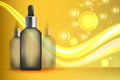 Serum essence golden with dropper in bottle. Skin care collagen hydroponic moisture formula treatment with honeycomb design elemen