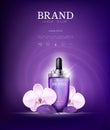 Serum essence orchid flower with dropper in bottle. Skin care collagen hyaluronic moisture formula treatment with honeycomb design