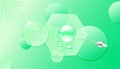 Serum gel drop green on transparent hexagon disk glass. Cosmetic product swatch vitamin B2 structure on display podium. Royalty Free Stock Photo