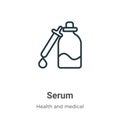Serum outline vector icon. Thin line black serum icon, flat vector simple element illustration from editable health and medical