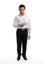 Servant or waiter with empty silver tray Royalty Free Stock Photo