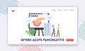 Serve Acute Pancreatitis Landing Page Template. Tiny Doctor Characters in Medical Robe Look on Huge Infographics