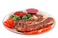 Served beef steak and hot chili sauces Royalty Free Stock Photo