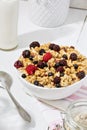 Served bowl of muesli with berries. Royalty Free Stock Photo