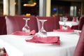 served and decorated round festive table in a restaurant