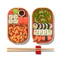 Served delicious Japanese cuisine set on plates Royalty Free Stock Photo