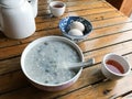 served local chinese breakfast in rustic eatery