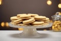 Served Mentega wooden Selective Eid Cookies Fitr celebration Kering white Indonesia glass tray Butter called jar focus Kue cookies