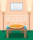 Served Pizza on Table Color Vector Illustration Royalty Free Stock Photo