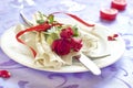 Served plate with flowers in Valentine day