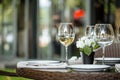 Served restaurant table outside summer terrace Royalty Free Stock Photo