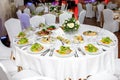 Served round banquet table with dishes Royalty Free Stock Photo