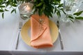 Served table in the restaurant. The cafe hall is waiting for guests for a festive dinner Royalty Free Stock Photo