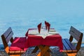 Served table on sea beach restaurant of Budva, Montenegro Royalty Free Stock Photo