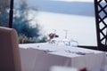 Served table set at summer terrace cafe Royalty Free Stock Photo