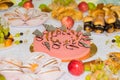 Served tables at the Banquet. Desserts, fruit and pastries on the buffet. Catering Royalty Free Stock Photo