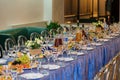 Served tables at the Banquet. Drink, alcohol, delicacies and snacks. Catering. A reception event Royalty Free Stock Photo