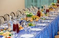 Served tables at the Banquet. Drink, alcohol, delicacies and snacks. Catering. A reception event Royalty Free Stock Photo