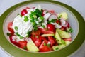 Served with tomatoes radish and green onions this salad is fresh and healthy.