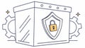 Server box with padlock and gears, robust system, vector design Generative AI Royalty Free Stock Photo