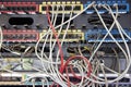 server cabinet with connected units and mixed wires Royalty Free Stock Photo