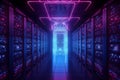 server center concept. Storage of neural network data. neon light. Generative AI