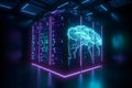 server center concept. Storage of neural network data. neon light. Generative AI