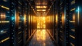 Server close up. Modern datacenter. Generative AI. Royalty Free Stock Photo