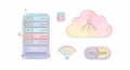 Server, cloud, wifi, database icons illustration Royalty Free Stock Photo