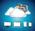 Server and clouds over a set go electronics Royalty Free Stock Photo