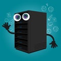 Server computer component database big data storage cartoon eyes mascot cute funny smile tech object vector