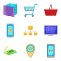 Server computing icon set, cartoon style Royalty Free Stock Photo